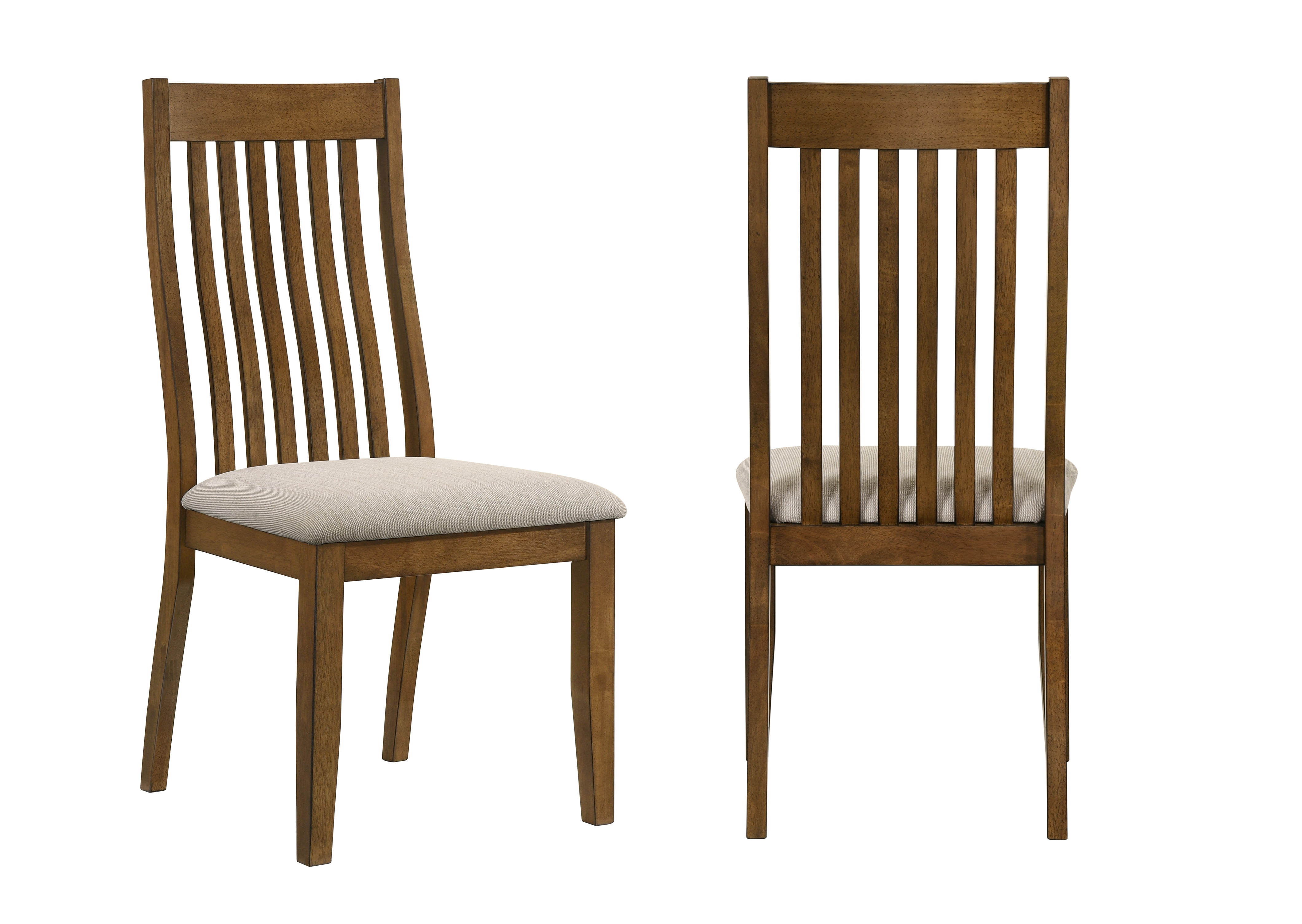 2pc Upholstered Chairs Brown Finish Beige Fabric Upholstery Wooden Dining Room Furniture
