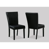 2pc Upholstered Dining Chairs, Black Faux Leather, Nailhead Trim, Tapered Legs, Contemporary Joy Leather Upholstery, Modern Blend