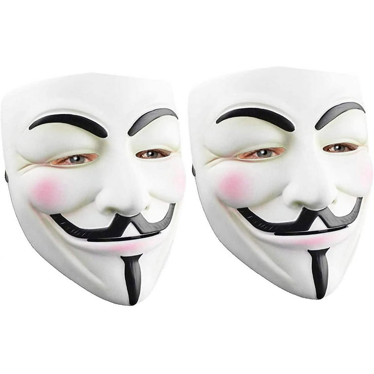 2pc V for Vendetta White Masks - Anonymous Hacker Costume Mask for  Halloween Cosplay Party One Size Only