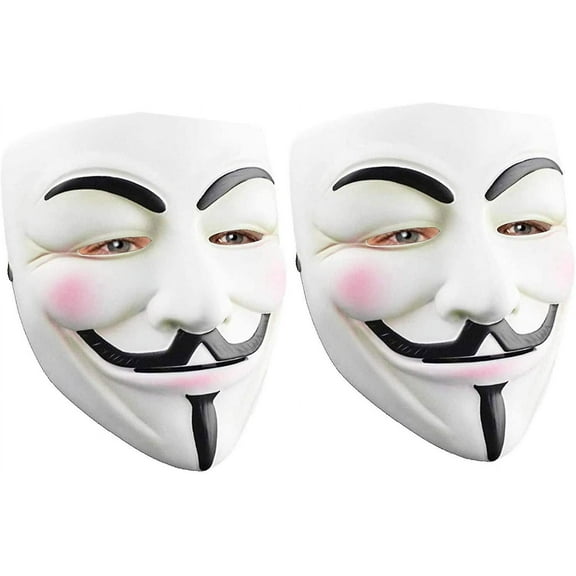 2pc V for Vendetta White Masks - Anonymous Hacker Costume Mask for Halloween Cosplay Party One Size Only