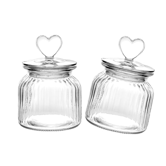2pc Vertical Grooves Glassy Storage Jars 650ml Heart Top Design Pantries Essential Visible Content Monitoring Sturdy Kitchenwares
