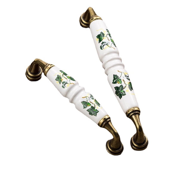 2pc Vintage Rural Ceramic Drawer Cupboard Door Handles Green Red Leaves Cabinet Pulls Dresser Kitchen Pull Knobs Pitch:128mm Length:148mm Width:18.5mm Height:33mm