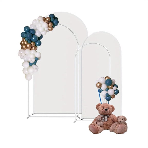 2pc Wedding Arch Backdrop Stand & Cover Kit, 6FT & 7.3FT White Metal Arch Frame with Stretchy Spandex Backdrop Covers for Wedding Ceremony Birthday Party Decoration