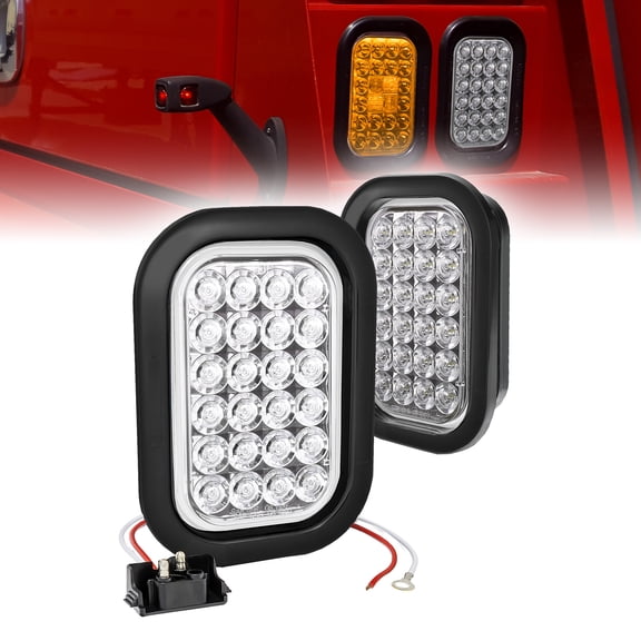 2pc White 5" x 3" Rectangular LED Trailer Tail Light Kit [DOT FMVSS 108] [SAE (2)R] [Grommets & Plugs] [Submersible] [Back-Up/Reverse] [24 LED] Brake Lights for Tow Truck 80 Inch Wide Trailer