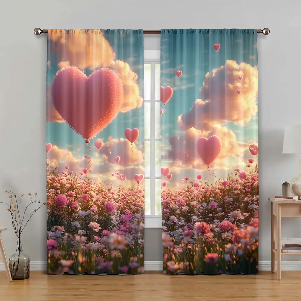 2pc Window Drapes Love and flowers in the sky Light Filter Wall r 2pc Window Drapes Love and flowers in the sky Light Filter Wall r