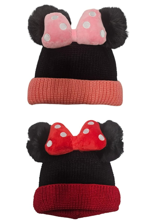 2pc Winter Minnie inspired Pom Beanies, Mickey minnie hat, winter hat , Mickey Minnie inspired , faux pearl beanie, Pom Pom hat / beanie