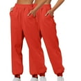 thumbnail image 1 of 2pc Women's Casual Baggy Fleece Sweatpants High Waisted Joggers Pants Straight Open Pants S-133 Orange M, 1 of 4