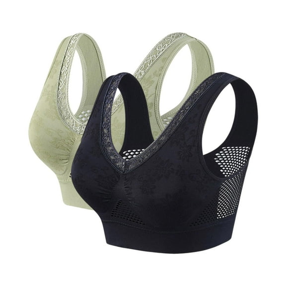 2pc Womens Buttonless Comfy Bars Lifting Shaping Bra, Wireless Soft Wireless Underwear for Older Women Ladies Bra Back-Smoothing Black XXL