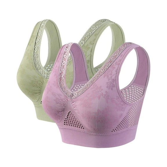 2pc Womens Buttonless Comfy Bars Lifting Shaping Bra, Wireless Soft Wireless Underwear for Older Women Ladies Soft Bralette Purple XL