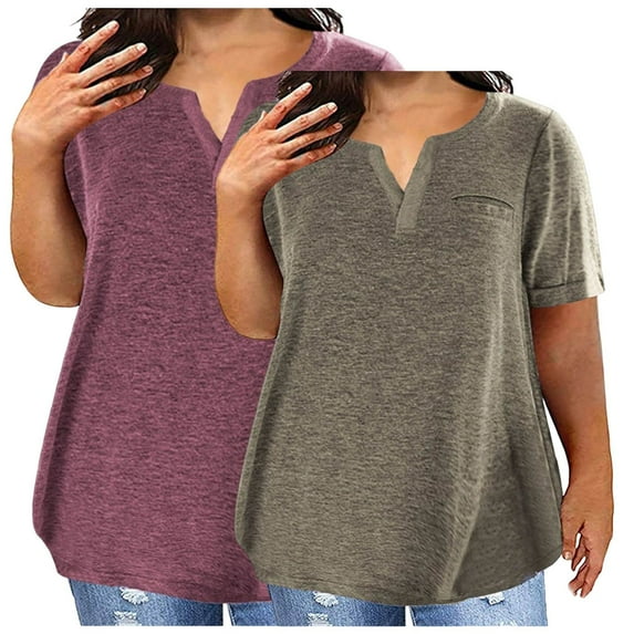 2pc Womens Plus Size T-Shirts Cotton Short Sleeve T Shirts Women Loose Summer Shirts Comfy Solid Color Tshirts (Coffee 5XL)