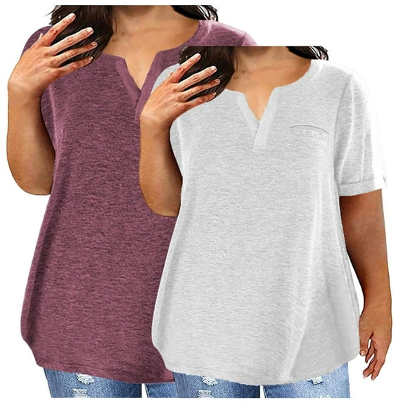2pc Womens Plus Size T-Shirts Cotton Short Sleeve T Shirts Women Loose Summer Shirts Comfy Solid Color Tshirts (White 3XL)