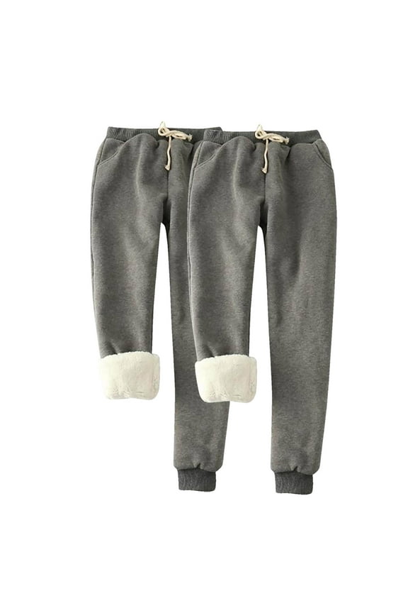 2pc Womens Winter Warm Sweatpants Fleece Joggers Yoga Pants Drawstring Elastic Waist Solid Color Athletic Active Trousers With Pockets,Dark Gray,5XL