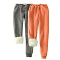 thumbnail image 1 of 2pc Womens Winter Warm Sweatpants Fleece Joggers Yoga Pants Drawstring Elastic Waist Solid Color Athletic Active Trousers With Pockets,Orange 2,3XL, 1 of 4