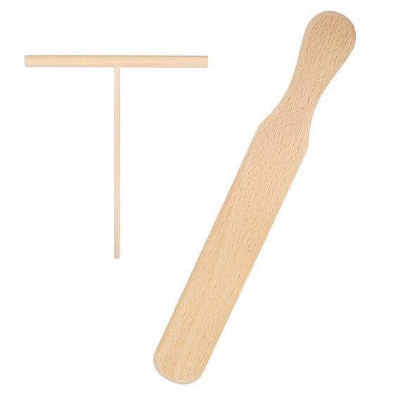 2pc Wooden Crepe Spreader & Spatula Set - Professional Tools for Any Crepe Pan