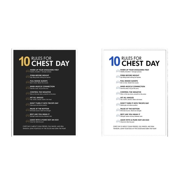 2pc Workout Motivation Poster Chest Day Gym Rules Decor for Home Garage Bench Press Personal Trainer Studio