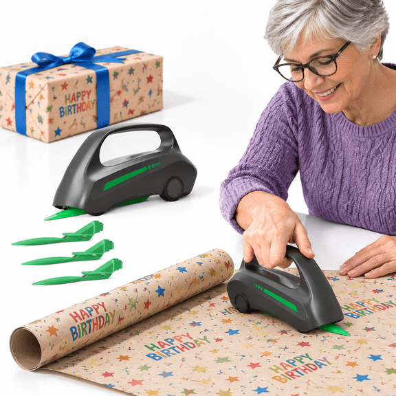 2pc Wrapping Paper With 3 Replaceable Car Design Dispenser Tool Adapt For Any Diameter Gift Roll Efficient Straight Easily & Safe