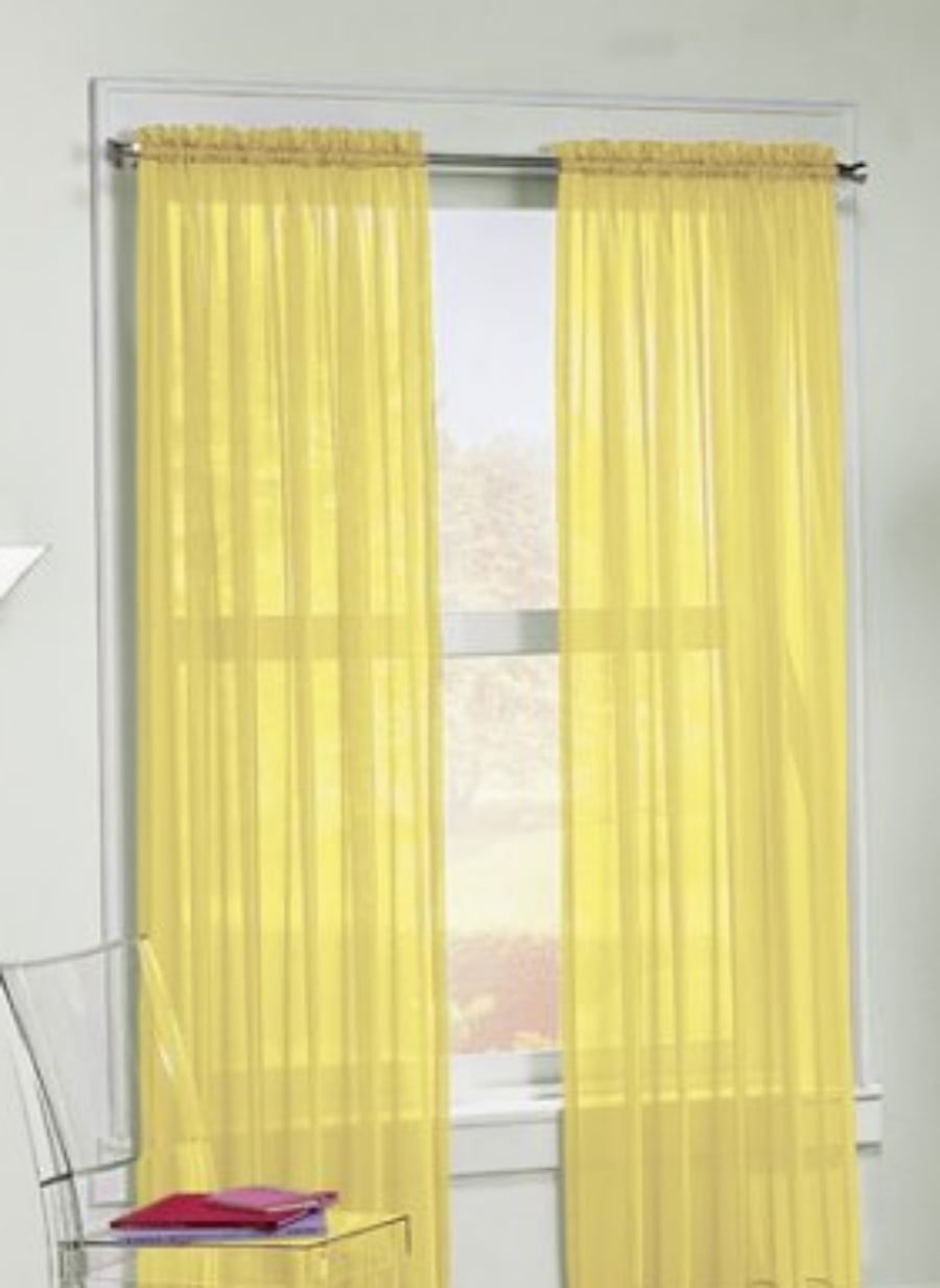 2pc Yellow Solid Sheer Voile Window Curtain Set, Two (2) Rod Pocket