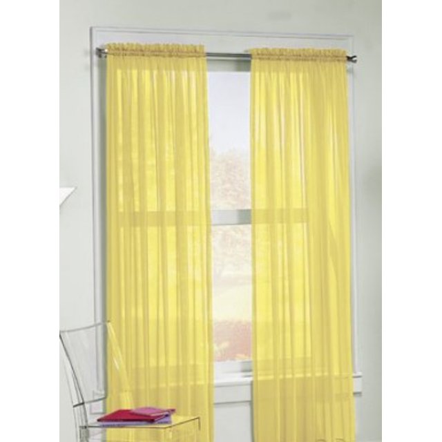 2pc Yellow Solid Sheer Voile Window Curtain Set, Two (2) Rod Pocket