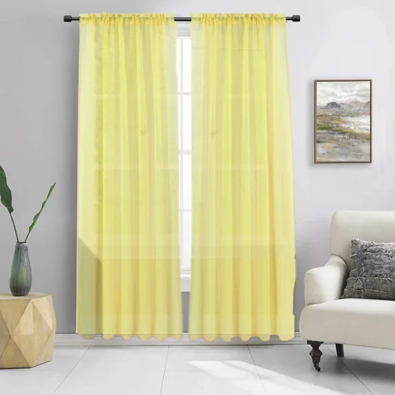 2pc Yellow Solid Sheer Voile Window Curtain Set Two (2) Rod Pocket Panels 55"W x 84"L (Each)