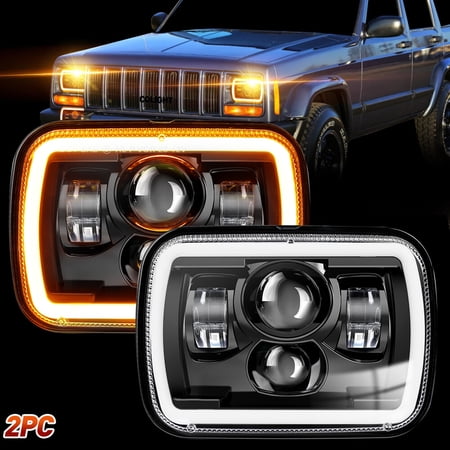 2pc Z Beam 5x7 7x6 LED Headlights DRL/Amber Turn Signal for Cherokee XJ YJ Chevy