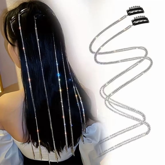 2pc, fashionable rhinestone tassel hair chain - street style iron headband, create a personalized accessory