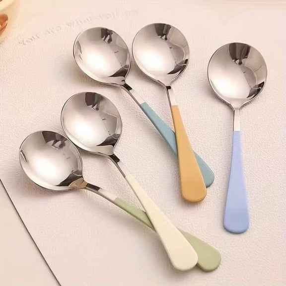 2pc, random color, multi-color macaron spoon 304 stainless steel creative Korean spoon cute spoon rice spoon round head spoon