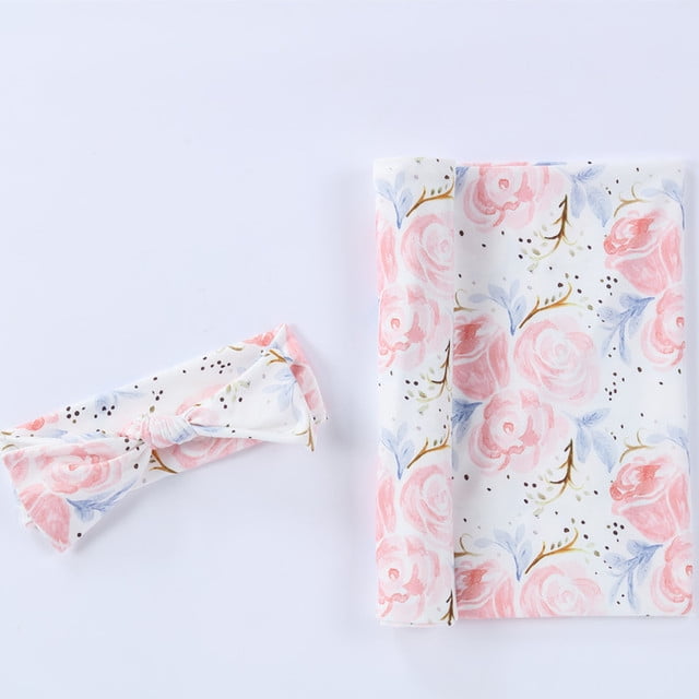 2pc/set Cotton Baby Swaddle Wrap Blanket Hat Set Soft Elastic Anti