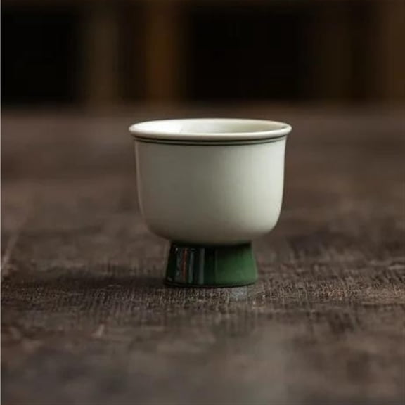 2pc/set Small Single Master Cup Kung Fu Teaset 30ml Grass Wood Grey High Foot Cup Retro Pattern Green Ceramic Teacup
