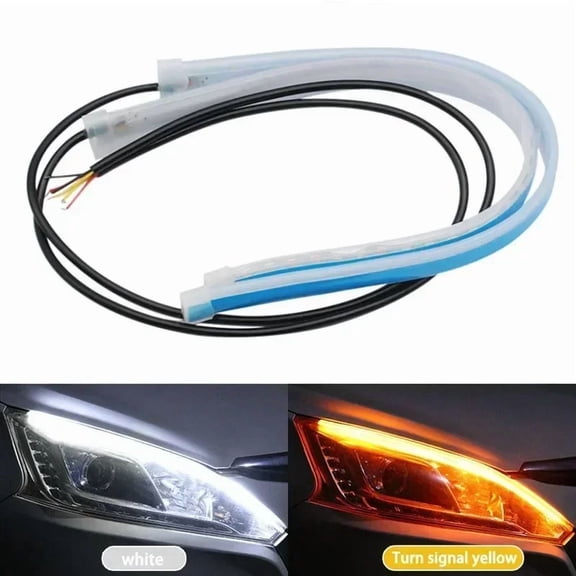 2pc30/45/60cm Car DRL Flexible Waterproof Headlight LED Strip Universal Auto Headlights RGB Turn Signal Yellow Brake Flow Lights