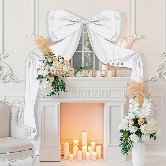 2pcGiant Bow Holiday Decoration-Large Fabric Ribbon Backdrop for Weddings, Parties&Christmas Decor, Perfect for Fireplace Mantels&Home Decor, Party Decoration, Elegant Decoration, Easyhang Decoration