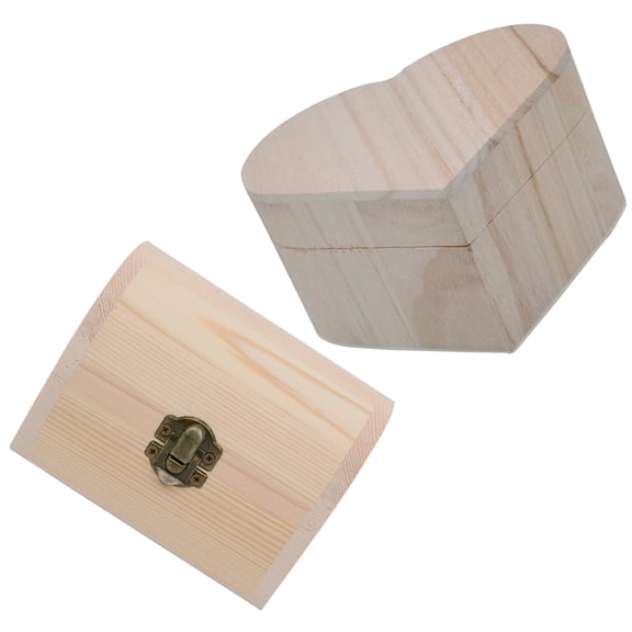 2pcS Unpainted Wooden Storage Box Case Jewelry DIY Wood Storage Box Wooden Craft Box