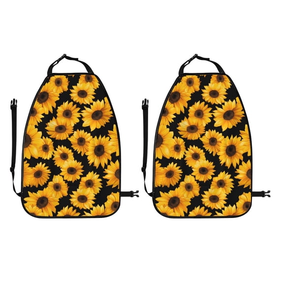 2pce Car Seat Anti-Kick Storage Pad Anti-Dust Anti-Kick Anti-Wear Pad Used In Most Car Seats Suv Truck Cars Yellow Sunflowers