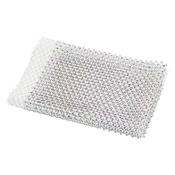 2pcs 0.48yards11.8inch Iron on White Rhinestone Stretch Mesh Fabric AB Color Bling Stretchy Mesh Sparkling Stretch Rhinestone Mesh