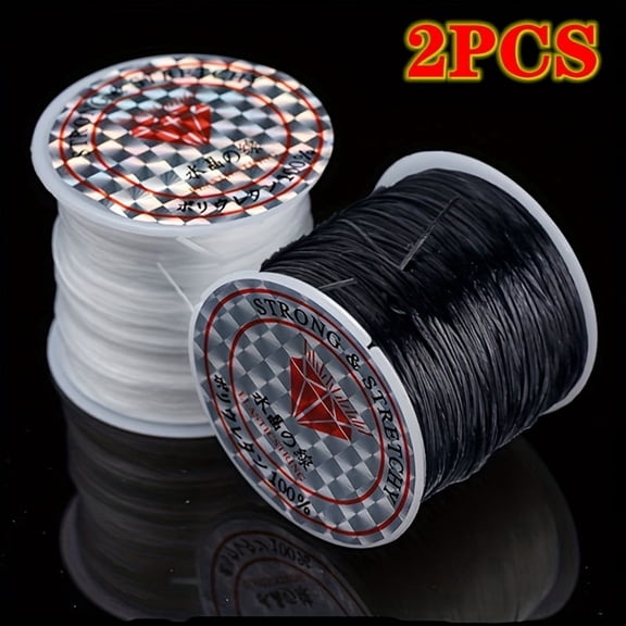 2pcs 0.8mm Elastic String Stretchy Bracelet Crystal Bead Cord for Jewelry Making, 393.7inch Each, Transparent & Black