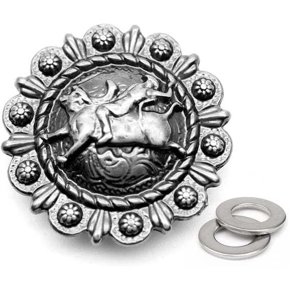 2pcs 1-1/4" Cowboy Coin Concho Screw Back Leathercraft CHS48 (Antique Silver)