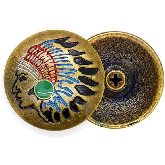 2pcs 1-1/8" Coin Style Concho Screw Back with Turquoise Cowboy Leathercraft CHS60 (Bronze)