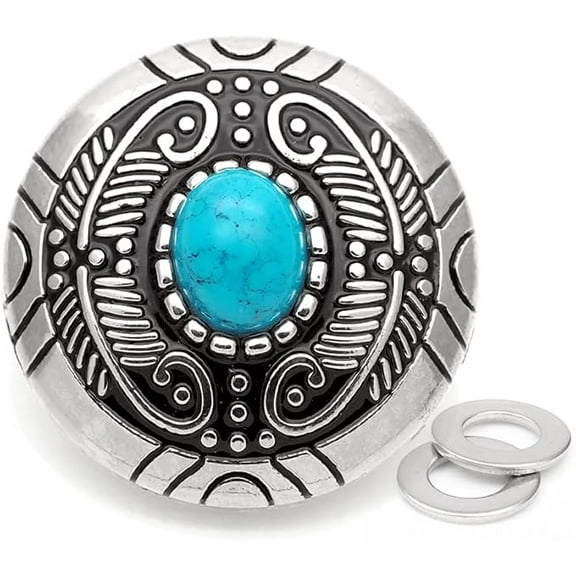 2pcs 1-1/8 Inch Coin Concho Feather Turquoise Flower Style Screw Back Buttons for Leather Craft (CHS56)