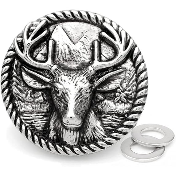 2pcs 1-3/8 Inch Deer Coin Concho Screw Back Cowboy Leathercraft Embellishments (Silver, CHS18)