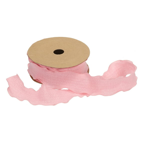 2pcs 1.5 Inch 10 Yard Satin Double Ruffle Edge Ribbon Pink Solid Color for Hair Bows Sewing Gift