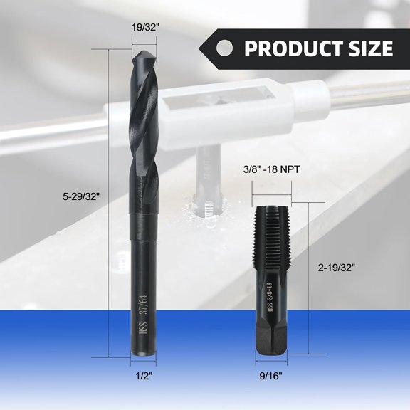 2pcs 1/8"-27 NPT Pipe Tap Set, High Speed Steel Tapered Pipe Thread Tap for Cleaning or Re-Thread Damaged or Jam Pipe Threads