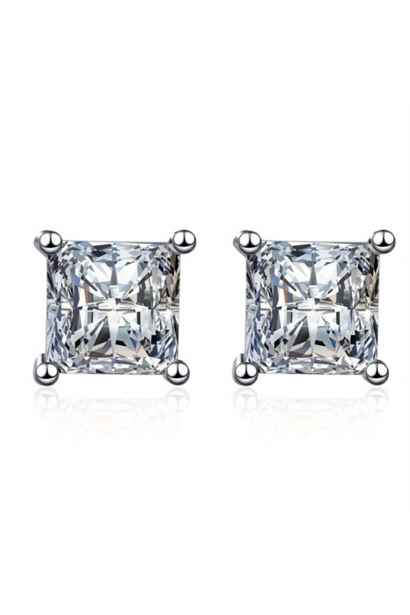 2pcs 1 Carat*2 Square Moissanite Stud Earrings - 925 Sterling Silver, Sparkling, Durable, Anniversary, Birthday, Christmas Gift for Women and Men