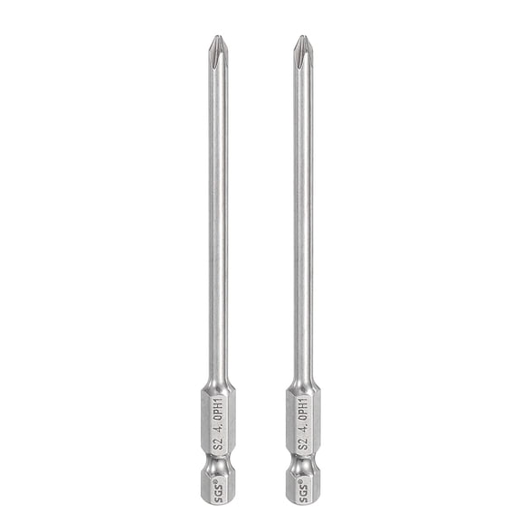 2pcs #1 Phillips Screwdriver Bit PH1 1/4" Hex Shank 4" (100mm) Long 0.16" Rod Magnetic Cross Head Drill Bits S2 Steel Industrial Screw Driver for Power Screwdrivers Drills, Silver