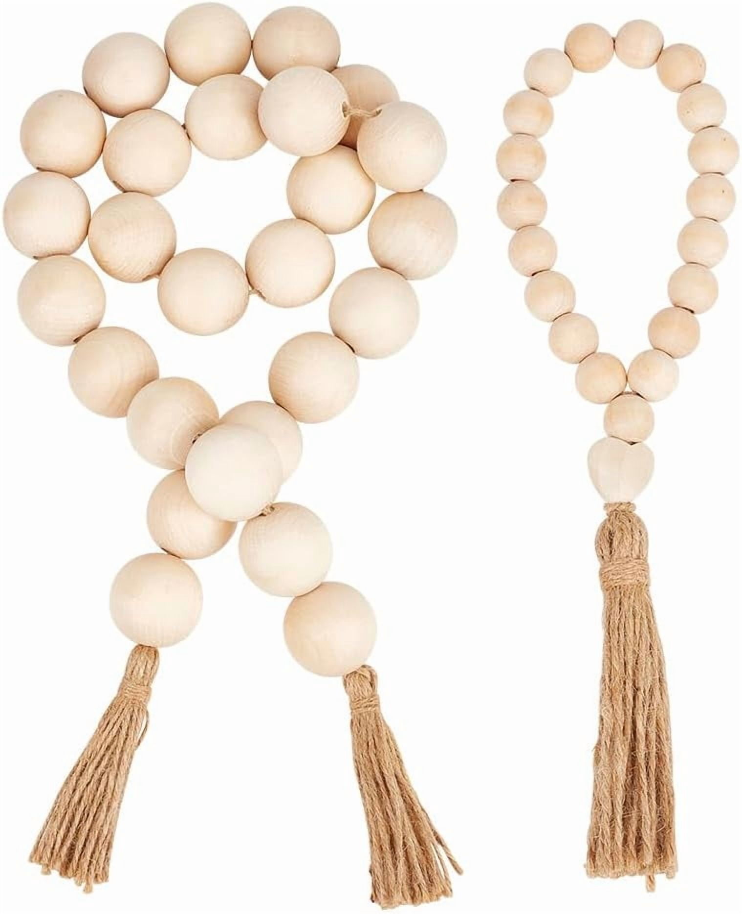 2pcs inch Farmhouse Wood Beads 10mm Dia Large Wood Beads Garland Boho Beads Garland Decor Wooden Beads Wood String Beads with Tassels for