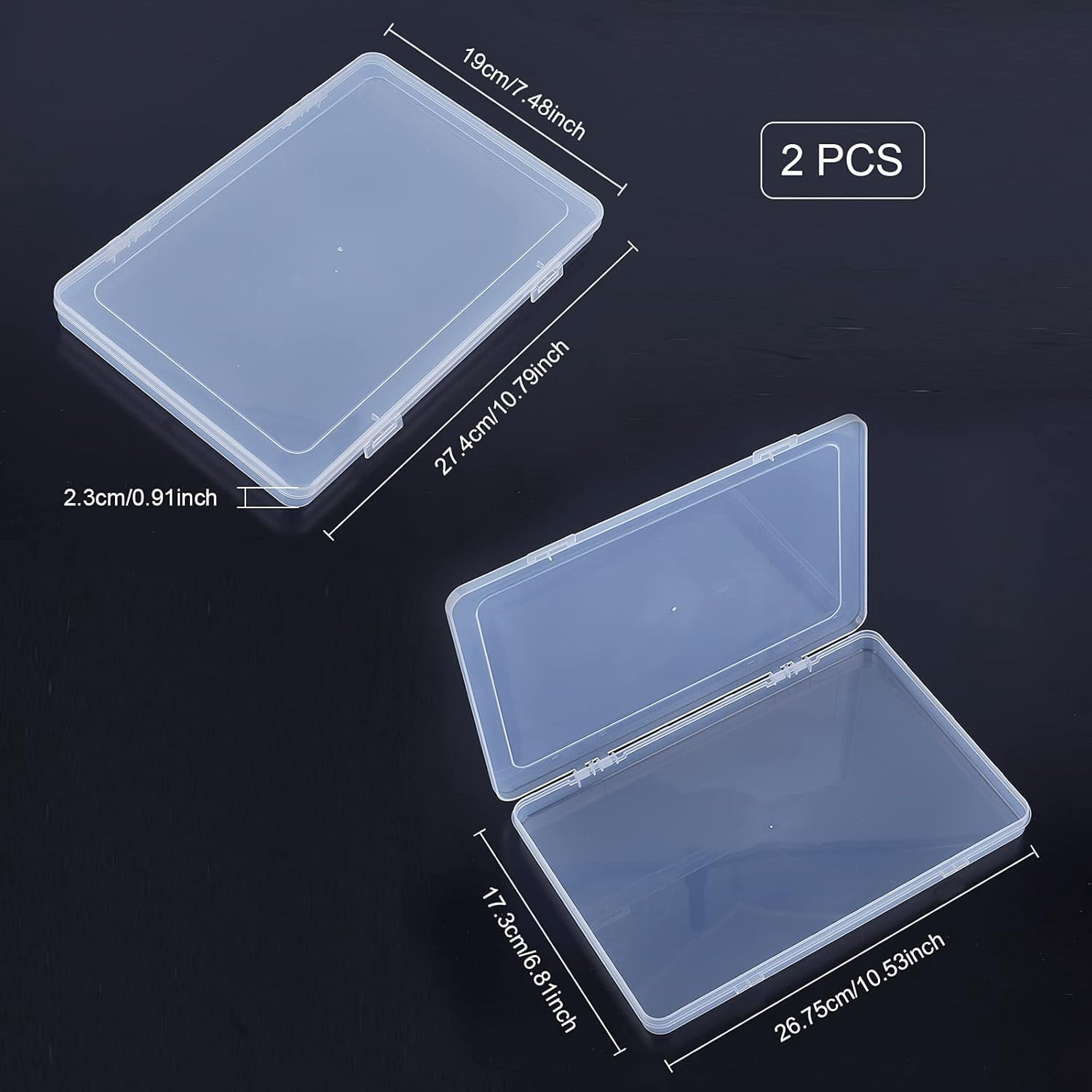 2pcs 10.79x7.48x0.9 Clear Rectangle Transparent Plastic Bead Containers ...