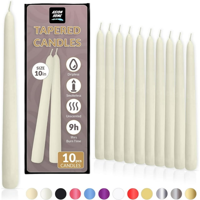 2pcs 10 Count Taper Candles 10 Inch Dripless Unscented Smokeless