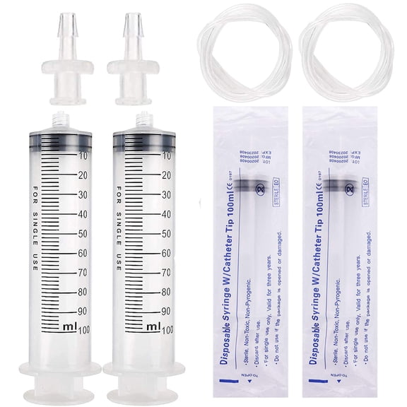 2pcs 100ml Large Plastic Syringe with 2pcs 47in Handy Plastic Tubing and Luer Connections for Scientific Labs, Measuring, Watering, Refilling, Filtration, Feeding