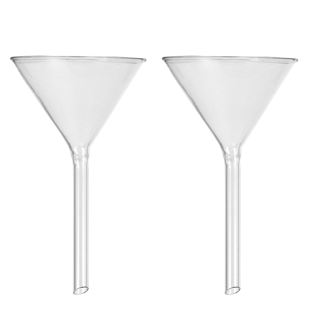 2pcs 100mm Scientific Glass Filling Funnels Short Stem Glass Triangular