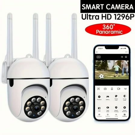 2pcs 1080P Wireless IP Security Cameras - 2.4G WiFi, Night Vision, 2-Way Audio, Motion Detection & Real-Time Alerts for Home & Business Surveillance with APP Remote Control