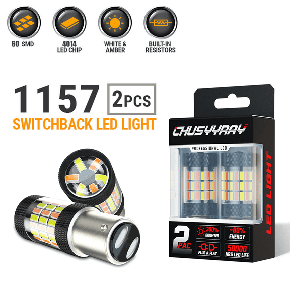 2pcs 1157 2357 Switchback Amber/White LED Front Turn Signal Light Bulbs