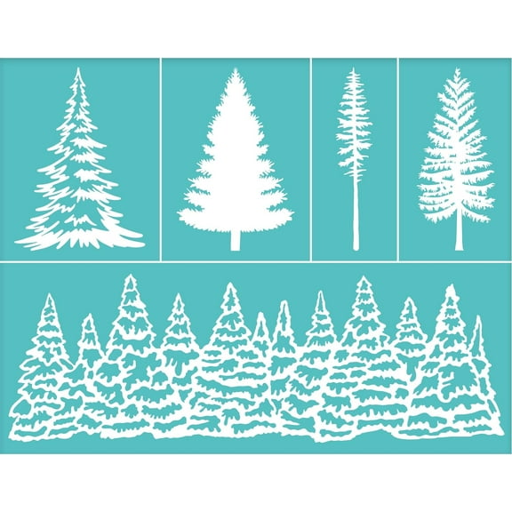 2pcs 11x8.6 Inch Self-Adhesive Silk Screen Printing Stencils Winter Forest Pattern Mesh Transfer Stencil Reusable Tree Silkscreen Stencil for Printing on Wood T-Shirts Canvas Fabric Blue DIY